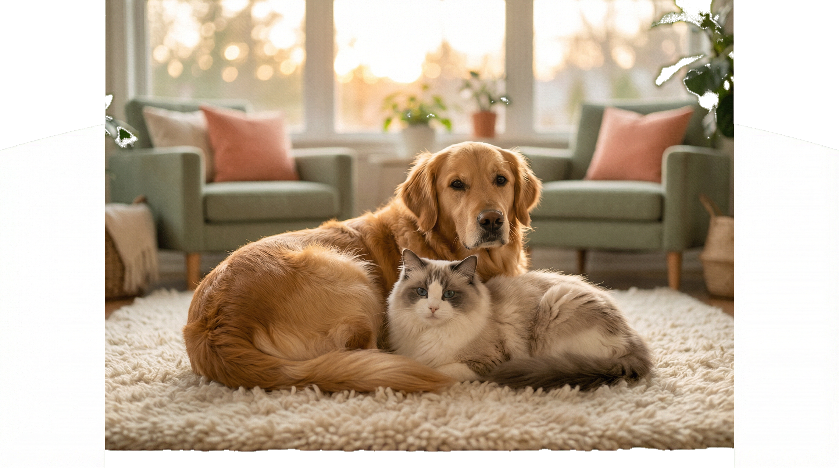 Golden Retriever and Ragdoll Cat